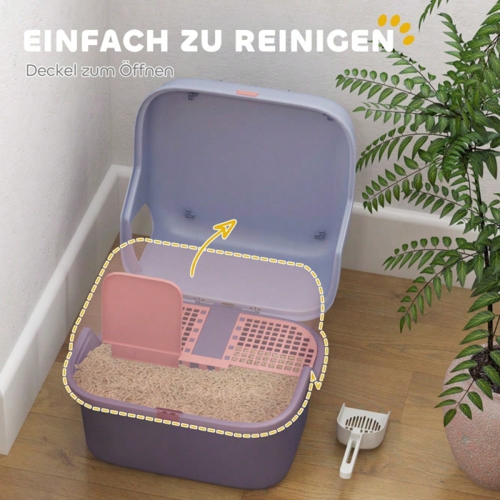 PawHut Katzentoilette mit Deckel & Geruchsverschluss | Katzenklo mit Schaufel, leicht zu reinigen & verschließbar | Inklusive Reinigungsschaufel, Lila