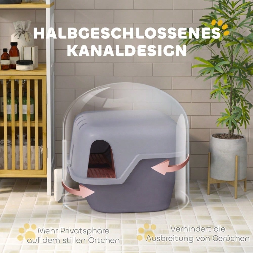 PawHut Katzentoilette mit Deckel & Geruchsverschluss | Katzenklo mit Schaufel, leicht zu reinigen & verschließbar | Inklusive Reinigungsschaufel, Lila