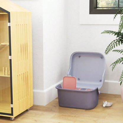 PawHut Katzentoilette mit Deckel & Geruchsverschluss | Katzenklo mit Schaufel, leicht zu reinigen & verschließbar | Inklusive Reinigungsschaufel, Lila