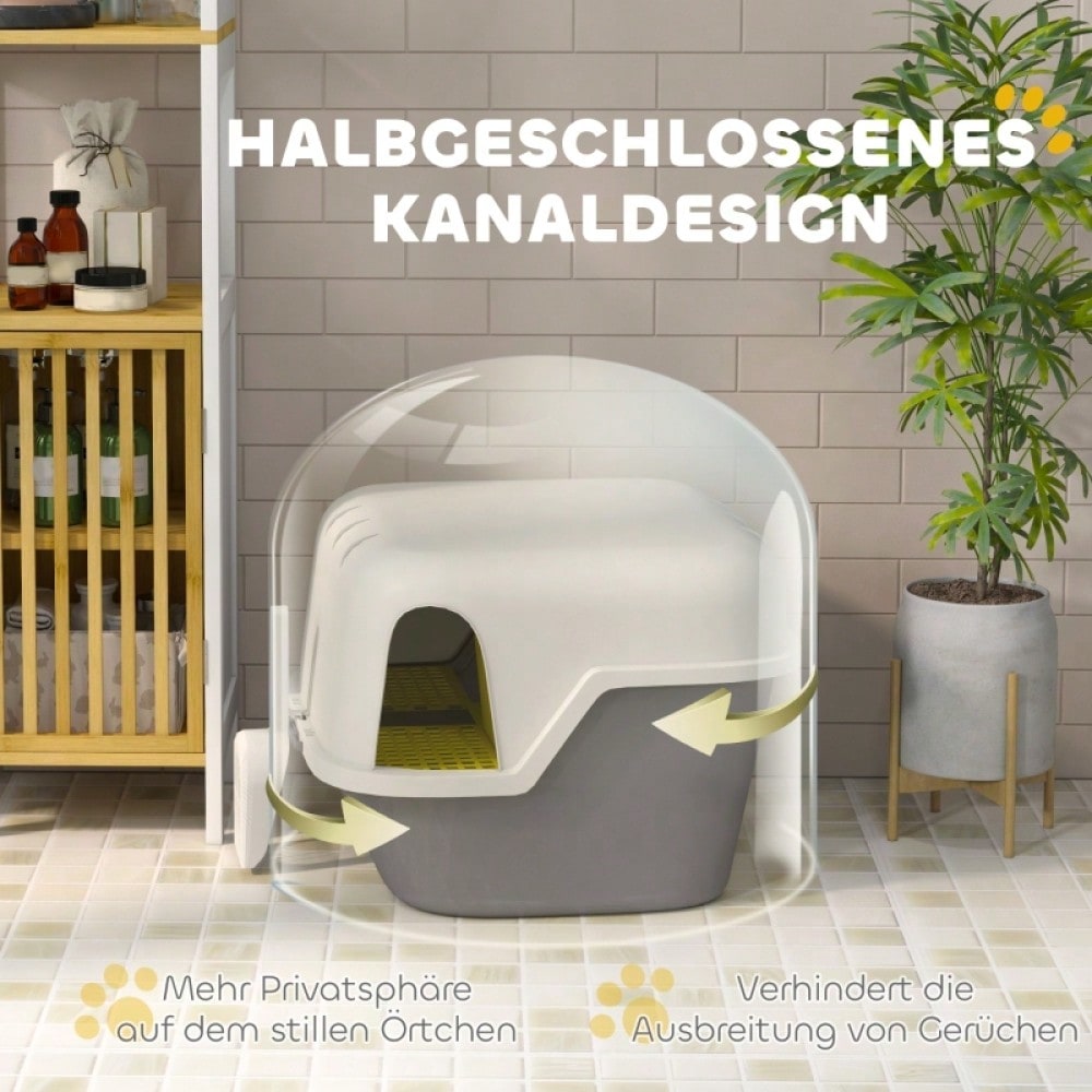 PawHut Katzentoilette mit Deckel & Geruchsverschluss | Verschließbares Katzenklo inkl. Schaufel, leicht zu reinigen | Aus robustem Kunststoff, Weiß