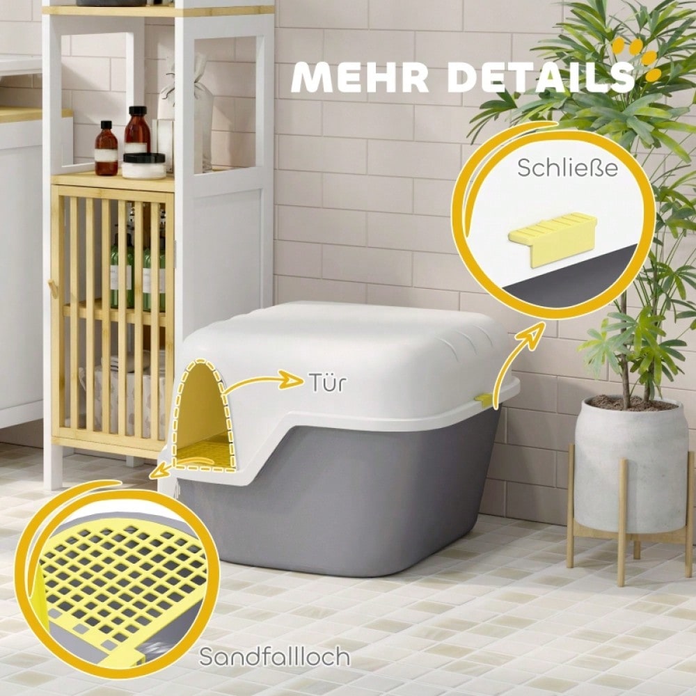 PawHut Katzentoilette mit Deckel & Geruchsverschluss | Verschließbares Katzenklo inkl. Schaufel, leicht zu reinigen | Aus robustem Kunststoff, Weiß