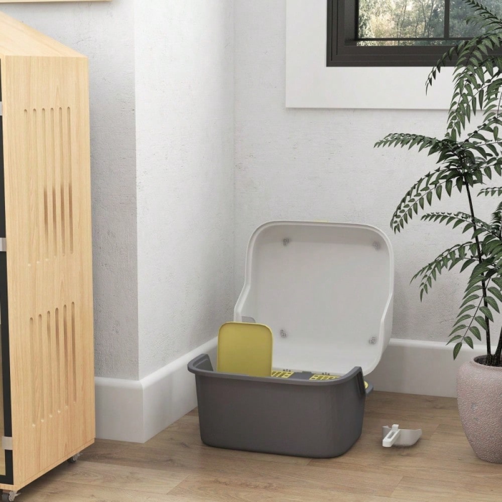 PawHut Katzentoilette mit Deckel & Geruchsverschluss | Verschließbares Katzenklo inkl. Schaufel, leicht zu reinigen | Aus robustem Kunststoff, Weiß