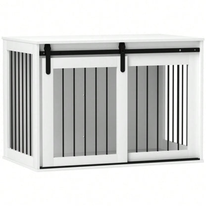 PawHut Hundebox mit Schiebetür & Belüftung | Transportbox aus Spanplatte & Stahl | Für kleine Hunde, 98x58x61 cm, weiß