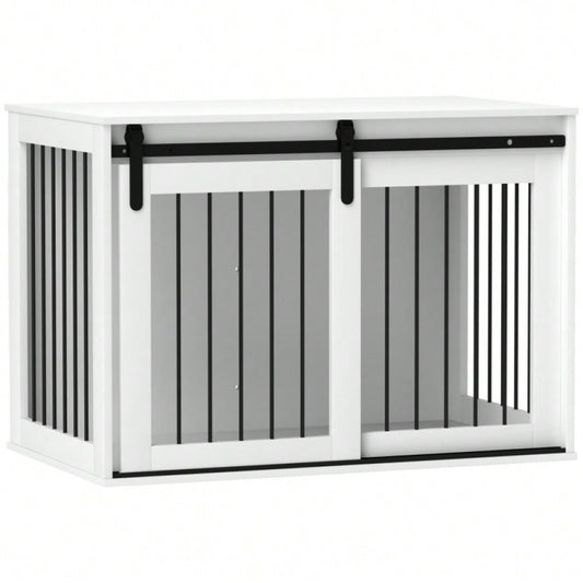 PawHut Hundebox mit Schiebetür & Belüftung | Transportbox aus Spanplatte & Stahl | Für kleine Hunde, 98x58x61 cm, weiß