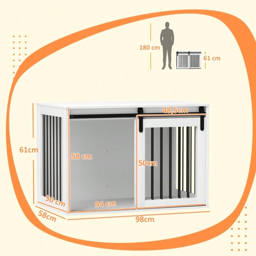 PawHut Hundebox mit Schiebetür & Belüftung | Transportbox aus Spanplatte & Stahl | Für kleine Hunde, 98x58x61 cm, weiß
