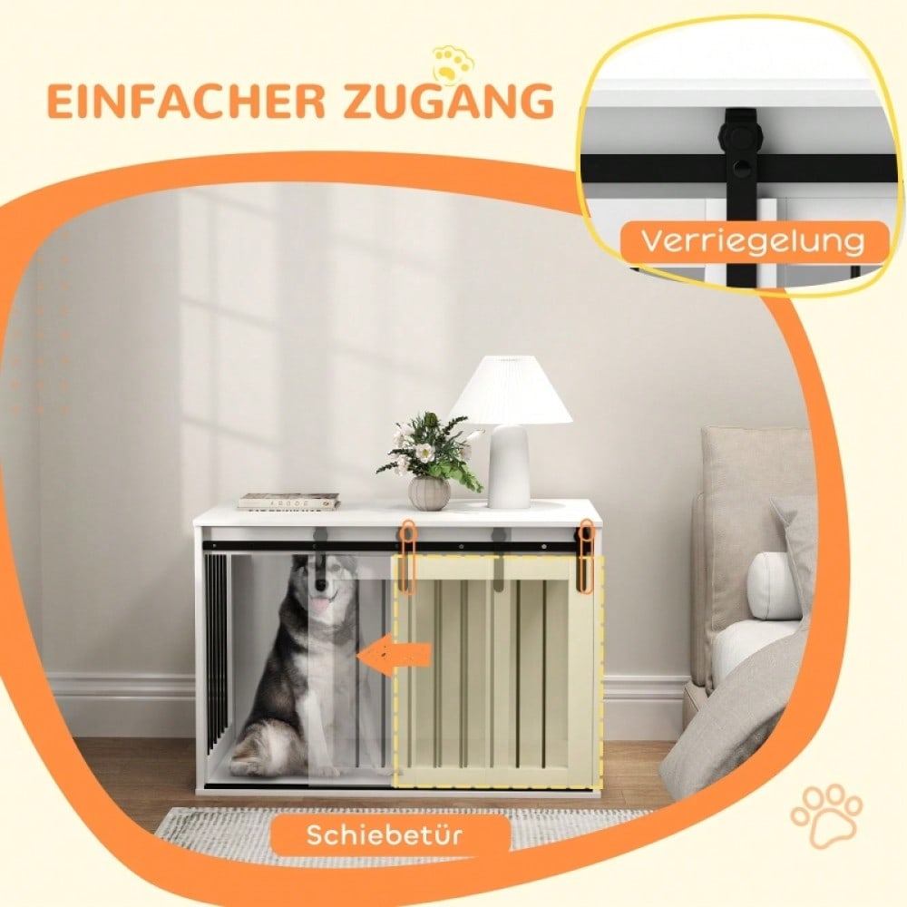 PawHut Hundebox mit Schiebetür & Belüftung | Transportbox aus Spanplatte & Stahl | Für kleine Hunde, 98x58x61 cm, weiß