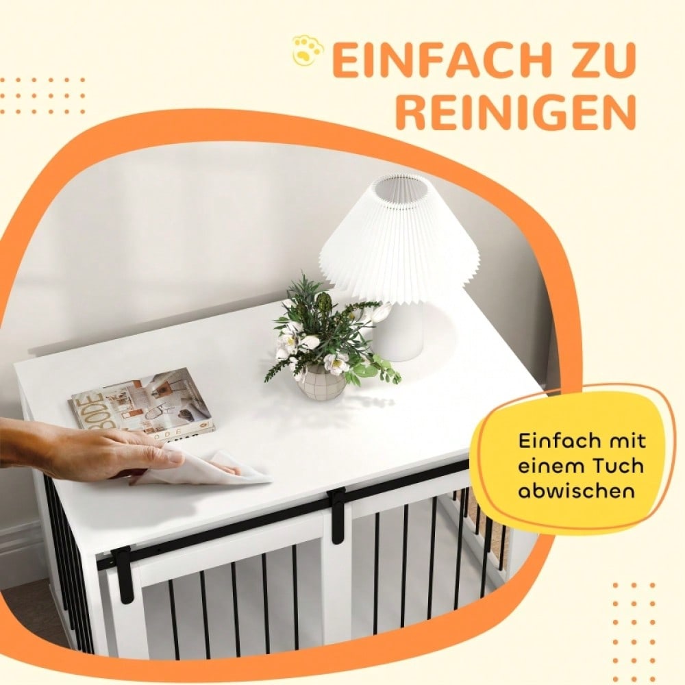 PawHut Hundebox mit Schiebetür & Belüftung | Transportbox aus Spanplatte & Stahl | Für kleine Hunde, 98x58x61 cm, weiß