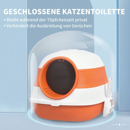 PawHut Katzentoilette mit Deckel & Geruchsverschluss | Inkl. Streuschaufel, für Katzen bis 5 kg | Leicht zu reinigen, 52x41x38 cm, Weiß/Orange