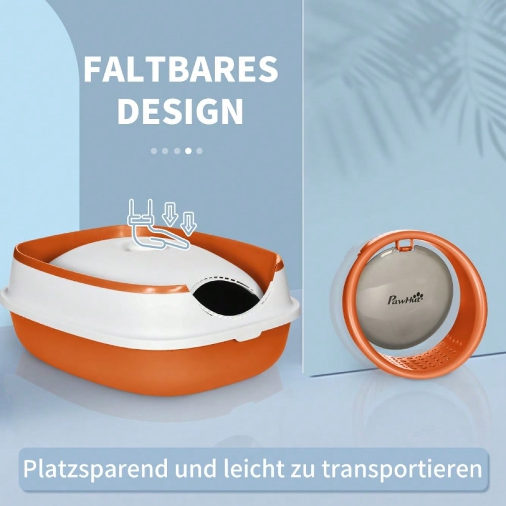 PawHut Katzentoilette mit Deckel & Geruchsverschluss | Inkl. Streuschaufel, für Katzen bis 5 kg | Leicht zu reinigen, 52x41x38 cm, Weiß/Orange