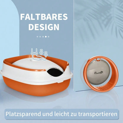 PawHut Katzentoilette mit Deckel & Geruchsverschluss | Inkl. Streuschaufel, für Katzen bis 5 kg | Leicht zu reinigen, 52x41x38 cm, Weiß/Orange