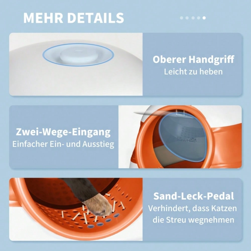 PawHut Katzentoilette mit Deckel & Geruchsverschluss | Inkl. Streuschaufel, für Katzen bis 5 kg | Leicht zu reinigen, 52x41x38 cm, Weiß/Orange