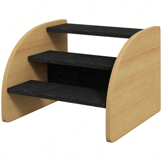 PawHut 3-stufige Haustiertreppe für kleine Hunde | Hundetreppe aus Holz in Eiche/Schwarz | Rutschfeste Stufen, 38,5x38,5x30 cm