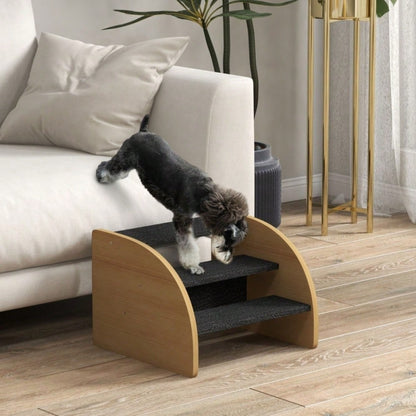 PawHut 3-stufige Haustiertreppe für kleine Hunde | Hundetreppe aus Holz in Eiche/Schwarz | Rutschfeste Stufen, 38,5x38,5x30 cm