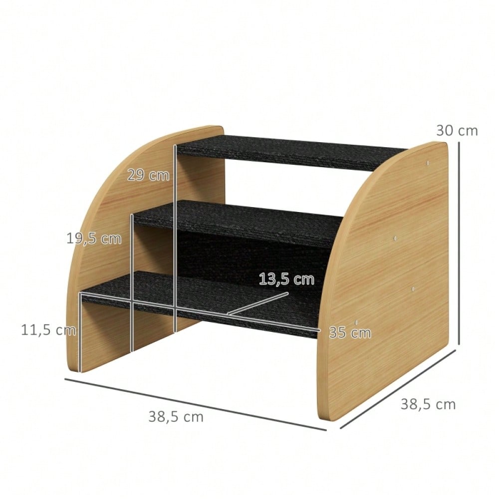 PawHut 3-stufige Haustiertreppe für kleine Hunde | Hundetreppe aus Holz in Eiche/Schwarz | Rutschfeste Stufen, 38,5x38,5x30 cm