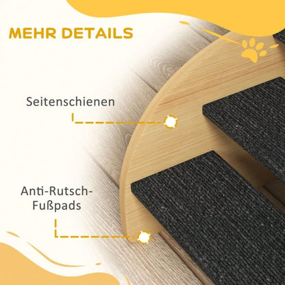 PawHut 3-stufige Haustiertreppe für kleine Hunde | Hundetreppe aus Holz in Eiche/Schwarz | Rutschfeste Stufen, 38,5x38,5x30 cm