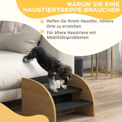 PawHut 3-stufige Haustiertreppe für kleine Hunde | Hundetreppe aus Holz in Eiche/Schwarz | Rutschfeste Stufen, 38,5x38,5x30 cm