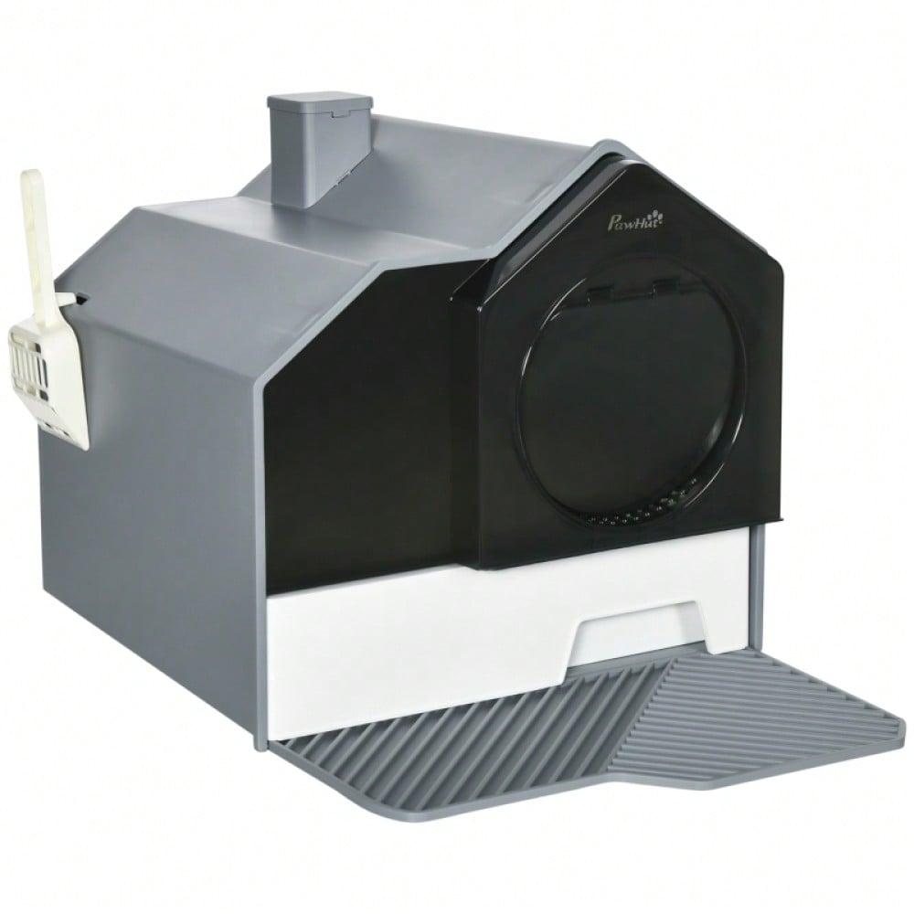 PawHut Katzentoilette im modernen Design mit Siebvorleger & Streuschaufel | Katzenklo mit herausnehmbarer Bodenwanne für einfache Reinigung | Komplett-Set in Grau, inkl. Zubehör