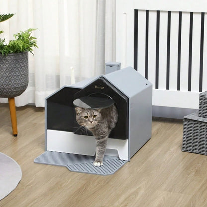PawHut Katzentoilette im modernen Design mit Siebvorleger & Streuschaufel | Katzenklo mit herausnehmbarer Bodenwanne für einfache Reinigung | Komplett-Set in Grau, inkl. Zubehör
