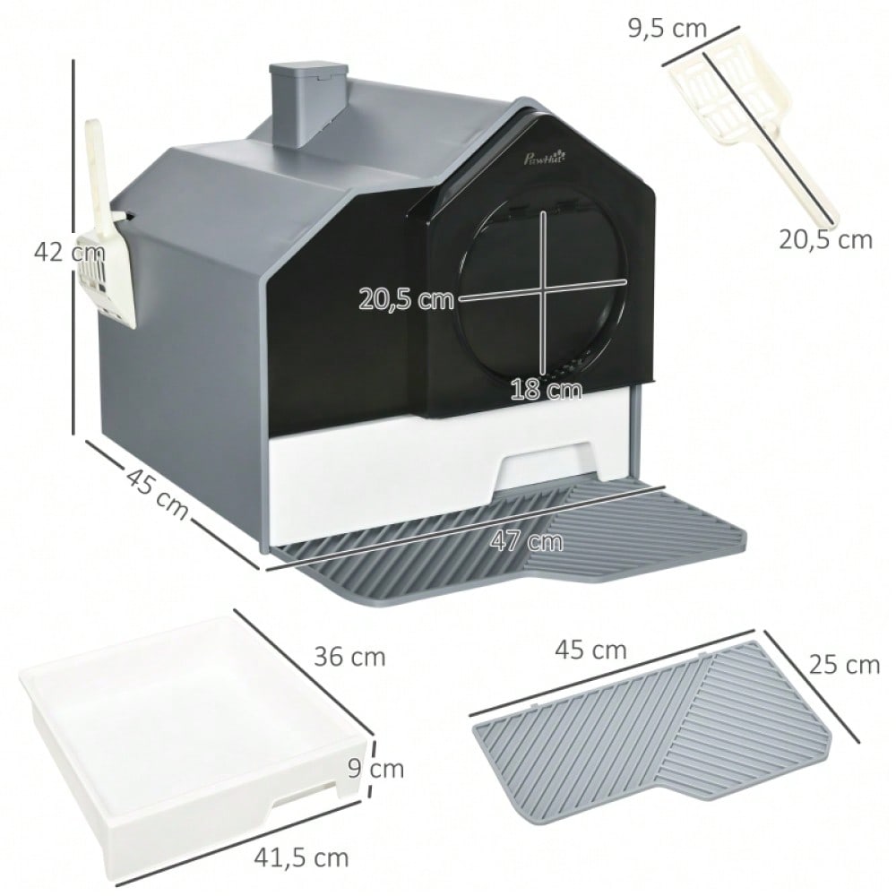 PawHut Katzentoilette im modernen Design mit Siebvorleger & Streuschaufel | Katzenklo mit herausnehmbarer Bodenwanne für einfache Reinigung | Komplett-Set in Grau, inkl. Zubehör
