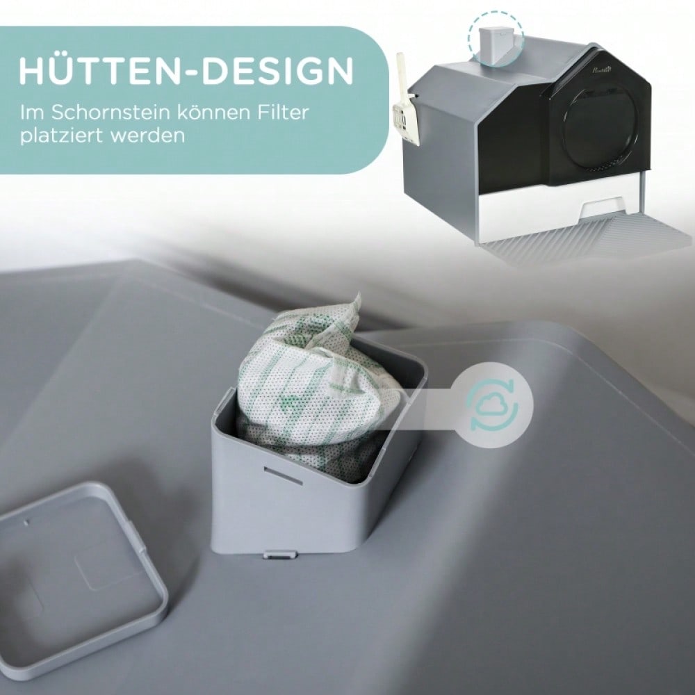 PawHut Katzentoilette im modernen Design mit Siebvorleger & Streuschaufel | Katzenklo mit herausnehmbarer Bodenwanne für einfache Reinigung | Komplett-Set in Grau, inkl. Zubehör