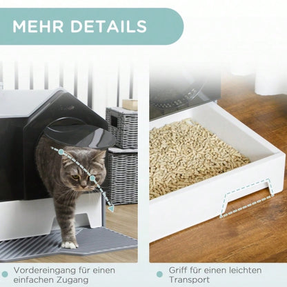 PawHut Katzentoilette im modernen Design mit Siebvorleger & Streuschaufel | Katzenklo mit herausnehmbarer Bodenwanne für einfache Reinigung | Komplett-Set in Grau, inkl. Zubehör