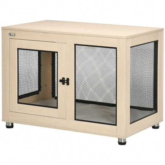 PawHut Hundebox Modernes Design mit 2 Türen & Verriegelung | Sicherer Hundekäfig in Natur/Schwarz | Für große Hunde, 94x60x71,5 cm
