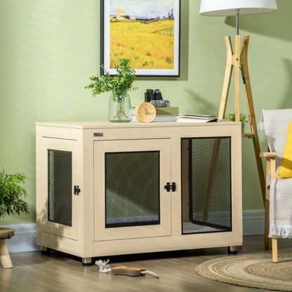 PawHut Hundebox Modernes Design mit 2 Türen & Verriegelung | Sicherer Hundekäfig in Natur/Schwarz | Für große Hunde, 94x60x71,5 cm