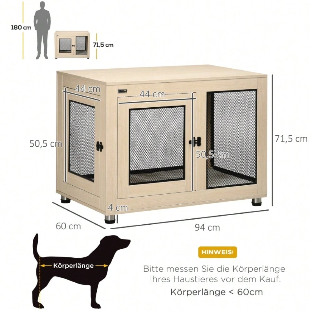 PawHut Hundebox Modernes Design mit 2 Türen & Verriegelung | Sicherer Hundekäfig in Natur/Schwarz | Für große Hunde, 94x60x71,5 cm