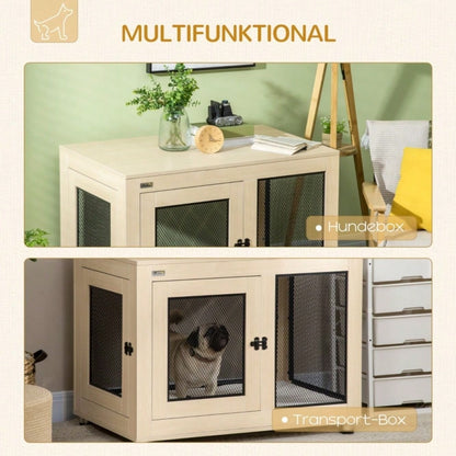 PawHut Hundebox Modernes Design mit 2 Türen & Verriegelung | Sicherer Hundekäfig in Natur/Schwarz | Für große Hunde, 94x60x71,5 cm
