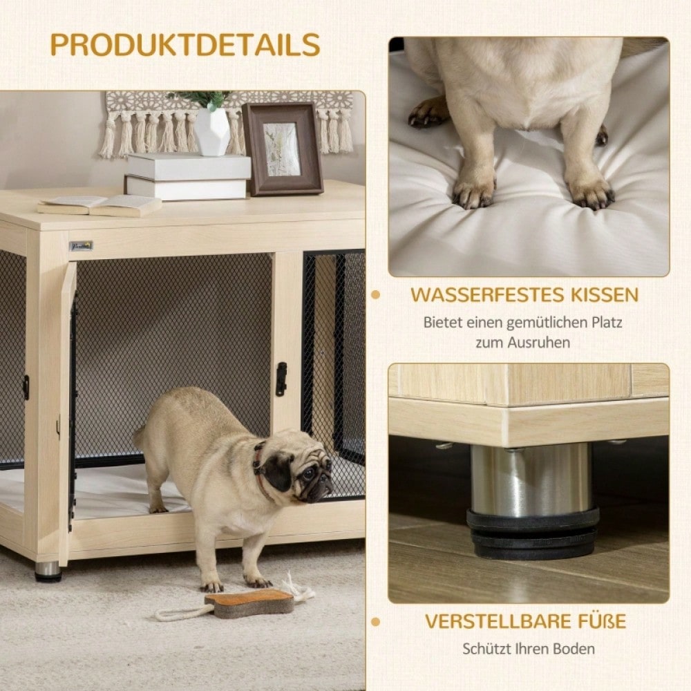PawHut Hundebox Modernes Design mit 2 Türen & Verriegelung | Sicherer Hundekäfig in Natur/Schwarz | Für große Hunde, 94x60x71,5 cm