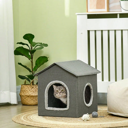 PawHut Katzenhöhle mit waschbarem Kissen | Gemütliches Katzenbett & Reisebett für Haustiere | Weiche Polsterung, abnehmbar & tragbar, Khaki/Grün