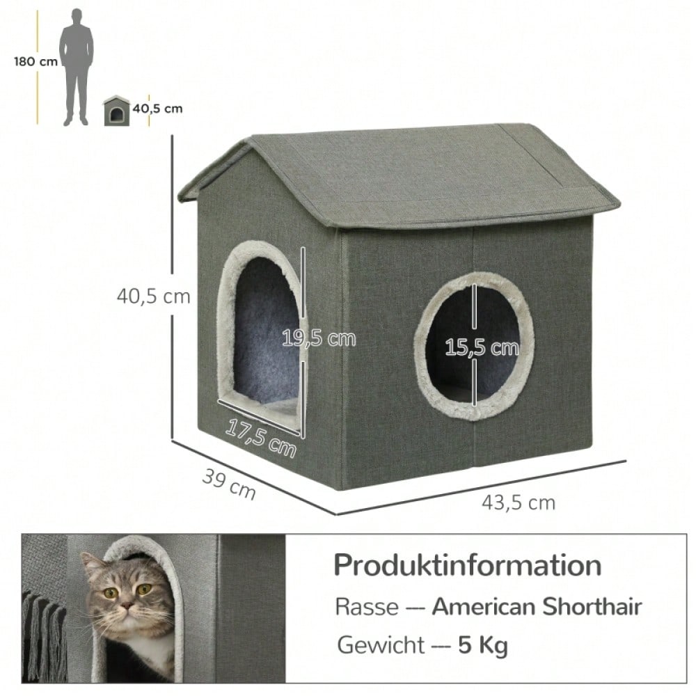 PawHut Katzenhöhle mit waschbarem Kissen | Gemütliches Katzenbett & Reisebett für Haustiere | Weiche Polsterung, abnehmbar & tragbar, Khaki/Grün