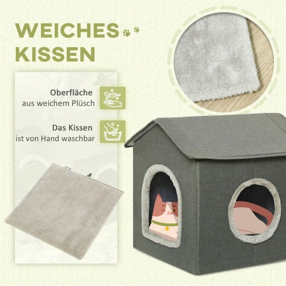 PawHut Katzenhöhle mit waschbarem Kissen | Gemütliches Katzenbett & Reisebett für Haustiere | Weiche Polsterung, abnehmbar & tragbar, Khaki/Grün