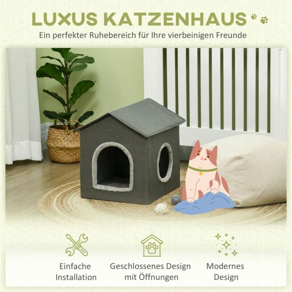 PawHut Katzenhöhle mit waschbarem Kissen | Gemütliches Katzenbett & Reisebett für Haustiere | Weiche Polsterung, abnehmbar & tragbar, Khaki/Grün