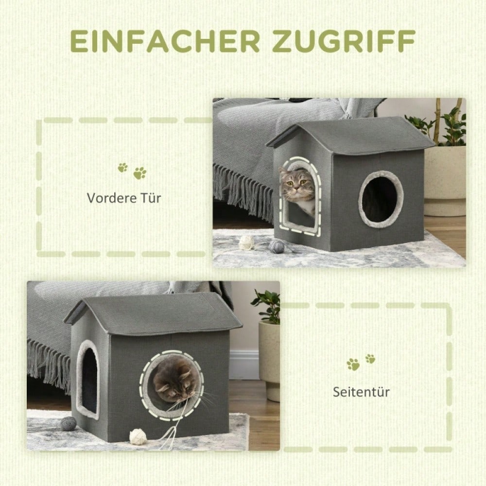PawHut Katzenhöhle mit waschbarem Kissen | Gemütliches Katzenbett & Reisebett für Haustiere | Weiche Polsterung, abnehmbar & tragbar, Khaki/Grün
