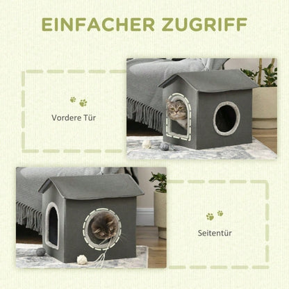 PawHut Katzenhöhle mit waschbarem Kissen | Gemütliches Katzenbett & Reisebett für Haustiere | Weiche Polsterung, abnehmbar & tragbar, Khaki/Grün