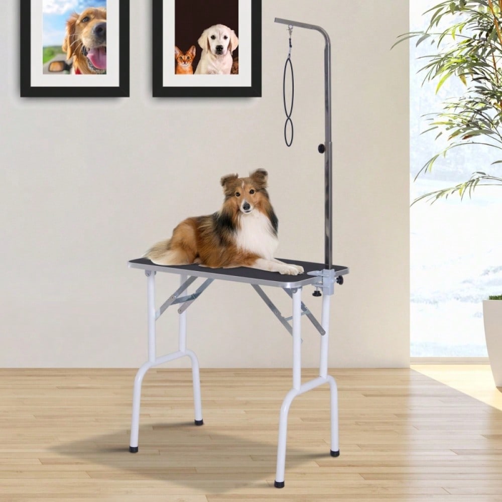 PawHut Klappbarer Trimmtisch für Hunde & Katzen | Tierpflegetisch & Schertisch aus Metall | Höhenverstellbarer Pflegetisch, 81x48,5x80 cm, Schwarz