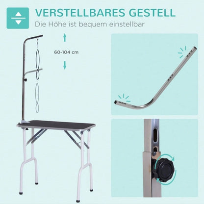 PawHut Klappbarer Trimmtisch für Hunde & Katzen | Tierpflegetisch & Schertisch aus Metall | Höhenverstellbarer Pflegetisch, 81x48,5x80 cm, Schwarz