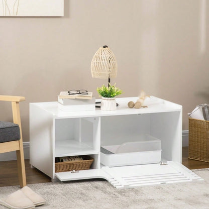 PawHut 2-in-1 Katzenschrank mit 2 Regalen & Magnettür | Moderner Katzenmöbel mit Regalsystem | Aufbewahrungsschrank in Weiß, platzsparendes Design