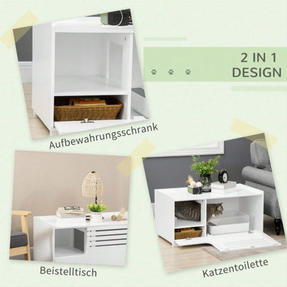 PawHut 2-in-1 Katzenschrank mit 2 Regalen & Magnettür | Moderner Katzenmöbel mit Regalsystem | Aufbewahrungsschrank in Weiß, platzsparendes Design