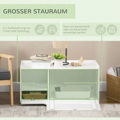 PawHut 2-in-1 Katzenschrank mit 2 Regalen & Magnettür | Moderner Katzenmöbel mit Regalsystem | Aufbewahrungsschrank in Weiß, platzsparendes Design