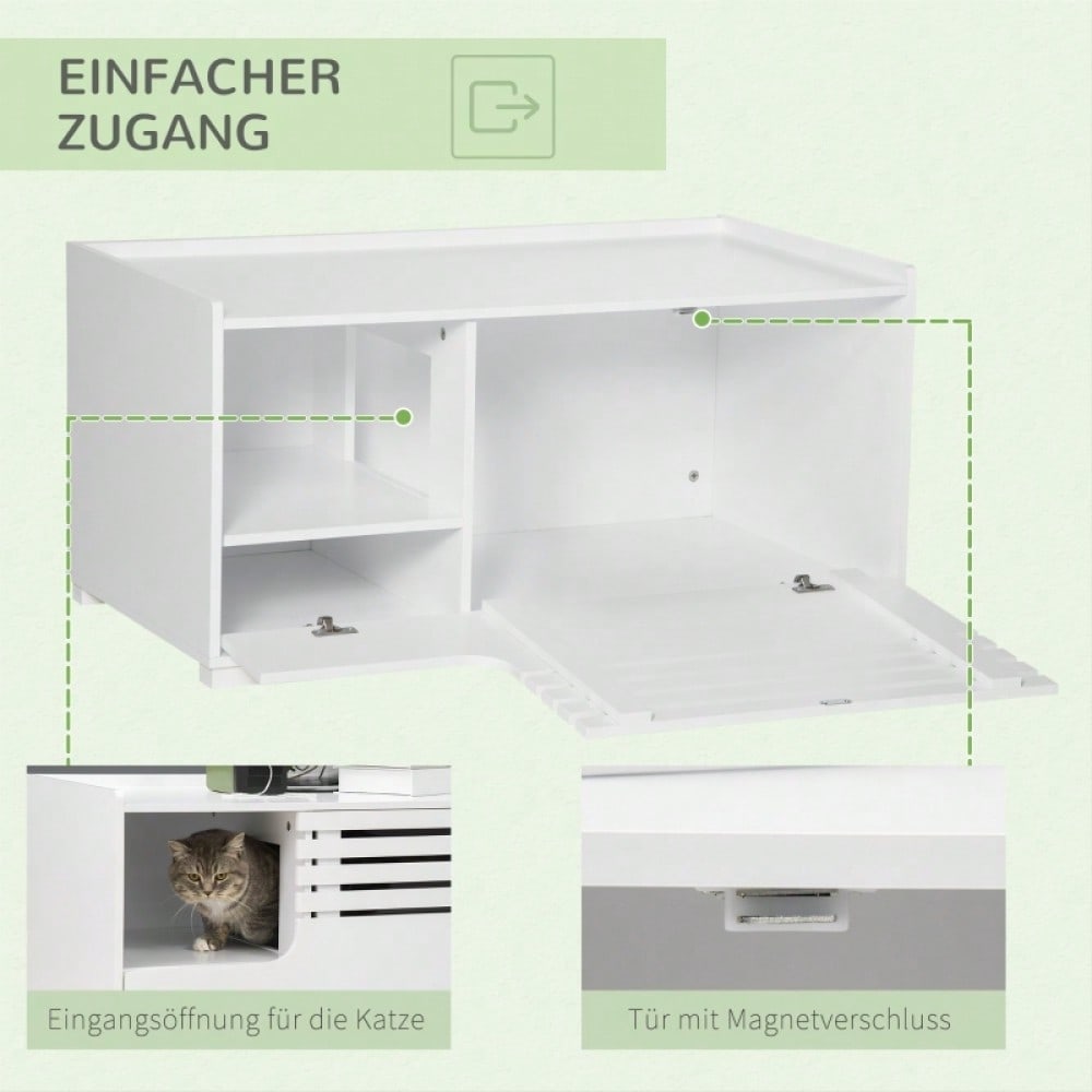 PawHut 2-in-1 Katzenschrank mit 2 Regalen & Magnettür | Moderner Katzenmöbel mit Regalsystem | Aufbewahrungsschrank in Weiß, platzsparendes Design