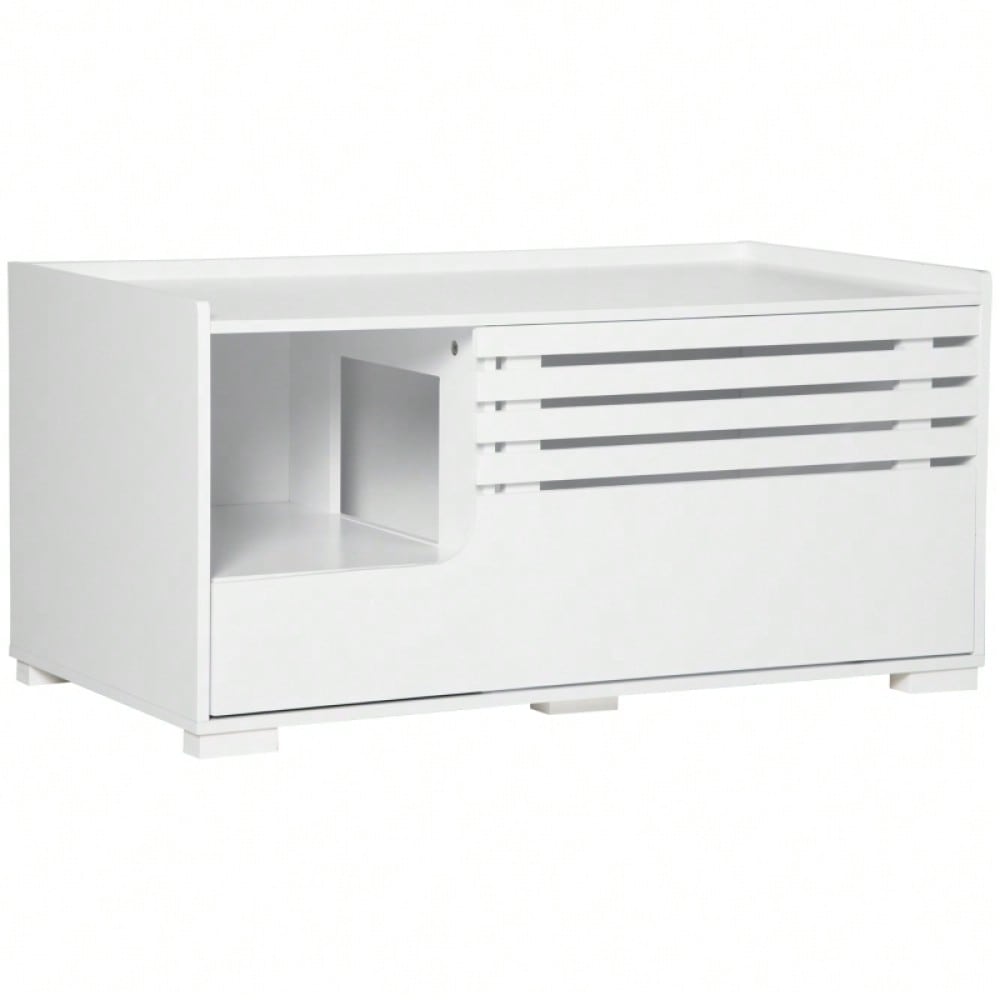 PawHut 2-in-1 Katzenschrank mit 2 Regalen & Magnettür | Moderner Katzenmöbel mit Regalsystem | Aufbewahrungsschrank in Weiß, platzsparendes Design