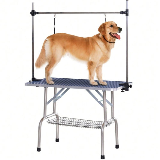 PawHut Profi Hundepflegetisch mit Unterkorb bis 100 kg | Trimmtisch & Schertisch für Hunde und Katzen | Tierpflegetisch mit Stauraum, Blau