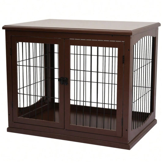 PawHut Hundebox mit 2 Eingängen & Sicherheitsschloss | Transportbox aus MDF & Metall | Abschließbarer Hundekäfig, 58,4x81,3x66 cm, Braun
