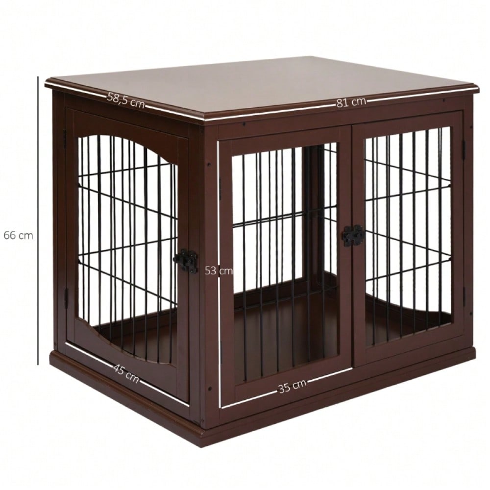 PawHut Hundebox mit 2 Eingängen & Sicherheitsschloss | Transportbox aus MDF & Metall | Abschließbarer Hundekäfig, 58,4x81,3x66 cm, Braun