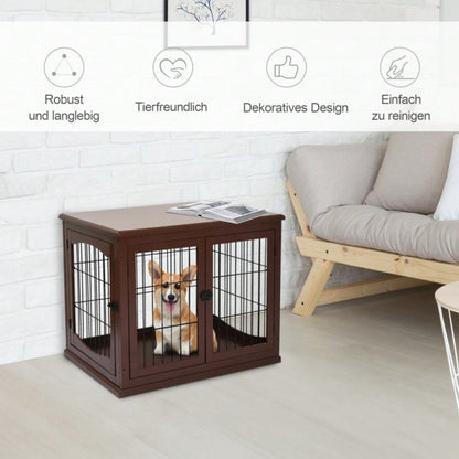 PawHut Hundebox mit 2 Eingängen & Sicherheitsschloss | Transportbox aus MDF & Metall | Abschließbarer Hundekäfig, 58,4x81,3x66 cm, Braun