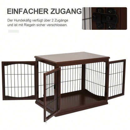 PawHut Hundebox mit 2 Eingängen & Sicherheitsschloss | Transportbox aus MDF & Metall | Abschließbarer Hundekäfig, 58,4x81,3x66 cm, Braun