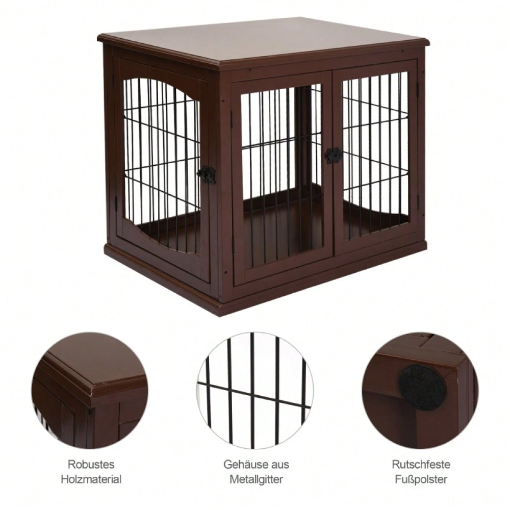 PawHut Hundebox mit 2 Eingängen & Sicherheitsschloss | Transportbox aus MDF & Metall | Abschließbarer Hundekäfig, 58,4x81,3x66 cm, Braun