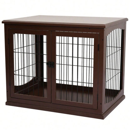 PawHut Hundebox mit 2 Eingängen & Sicherheitsschloss | Transportbox aus MDF & Metall | Abschließbarer Hundekäfig, 58,4x81,3x66 cm, Braun